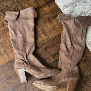 Women's Tall Fold-Over Suede Boots in Brown